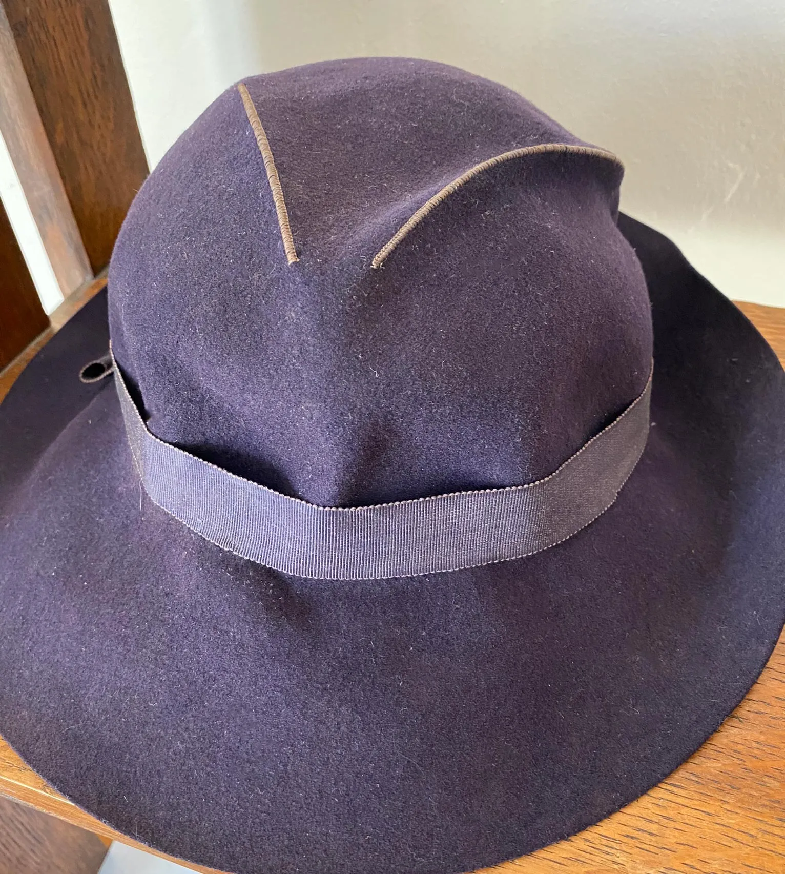 30s Vintage Women's Fedora Hat Slouch Film Noir Dark Blue Stitched Low Crown VFG