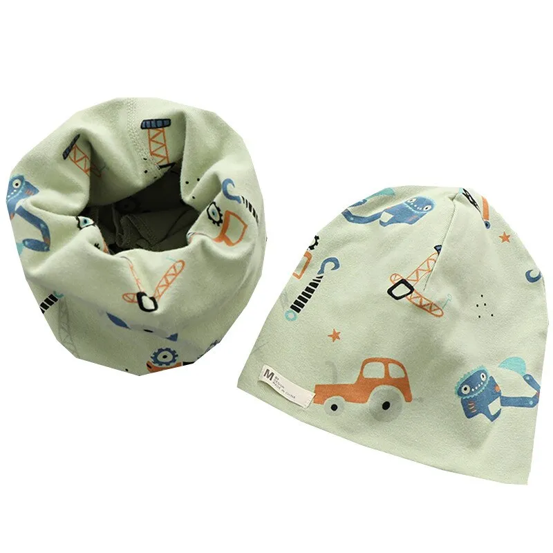 Children Autumn Velvet Neckerchief Cap Two-Piece Winter Plush Warm Beanies Scarves Set Cartoon Baby Cotton Collar Scarf Hats Set