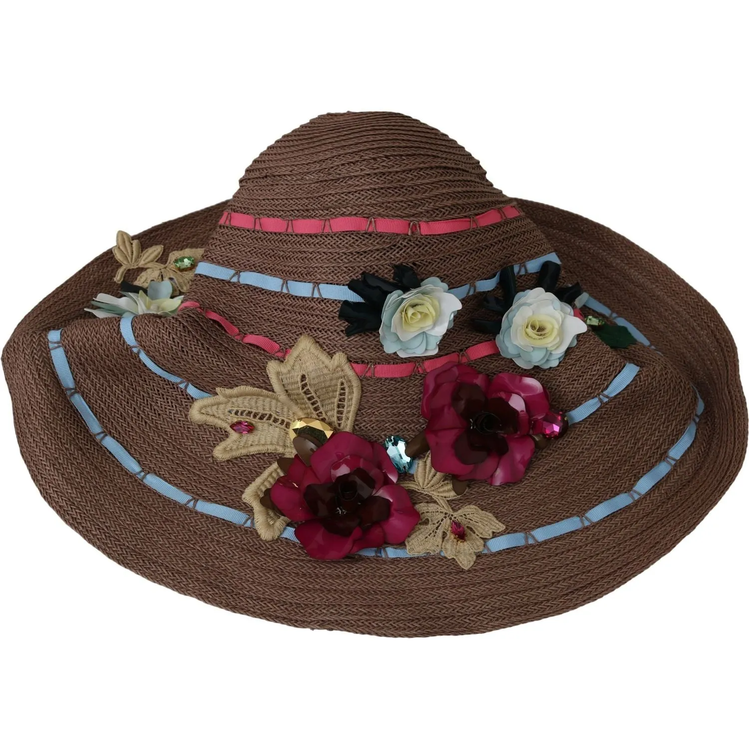 Dolce & Gabbana Elegant Floppy Straw Hat with Floral Accents