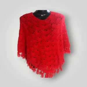 Elegant Poncho In Hot Red Woolen Graminarts Poncho For Girls/Women