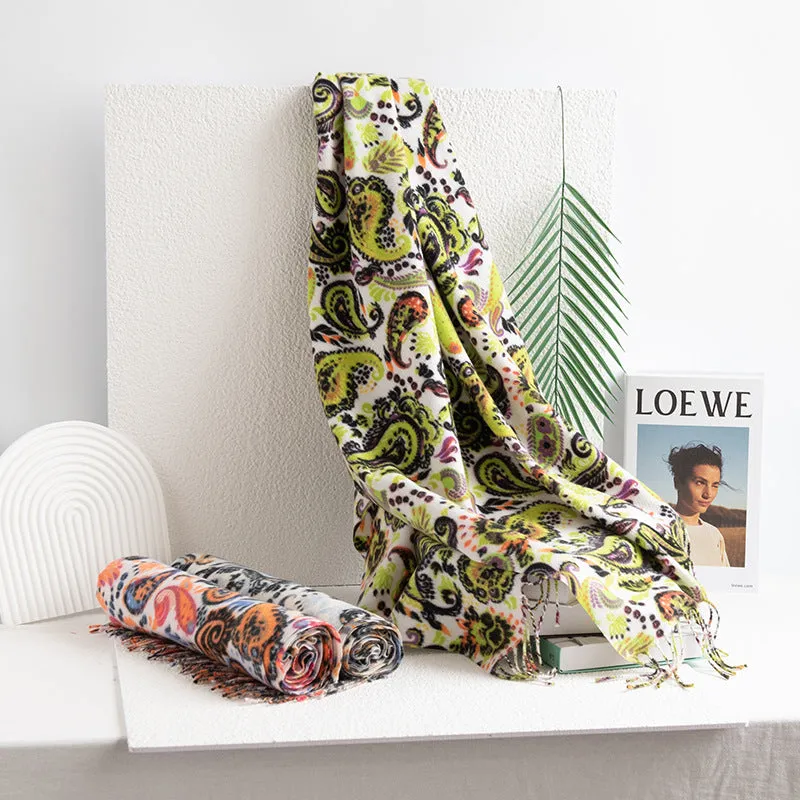 FH24-5769 Soft and warm cashmere-like cashew flower print Polyester winter scarf