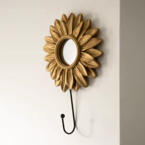 Gold Sunflower Decorative Mirror With Hook - 21 cm