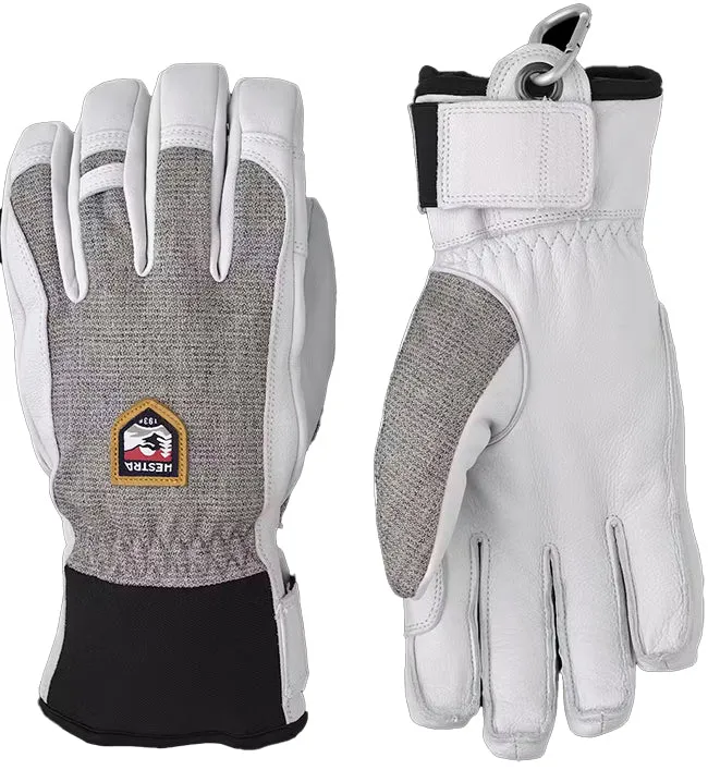 Hestra Womens Ski Gloves Army Leather Patrol 5 Finger Light Grey