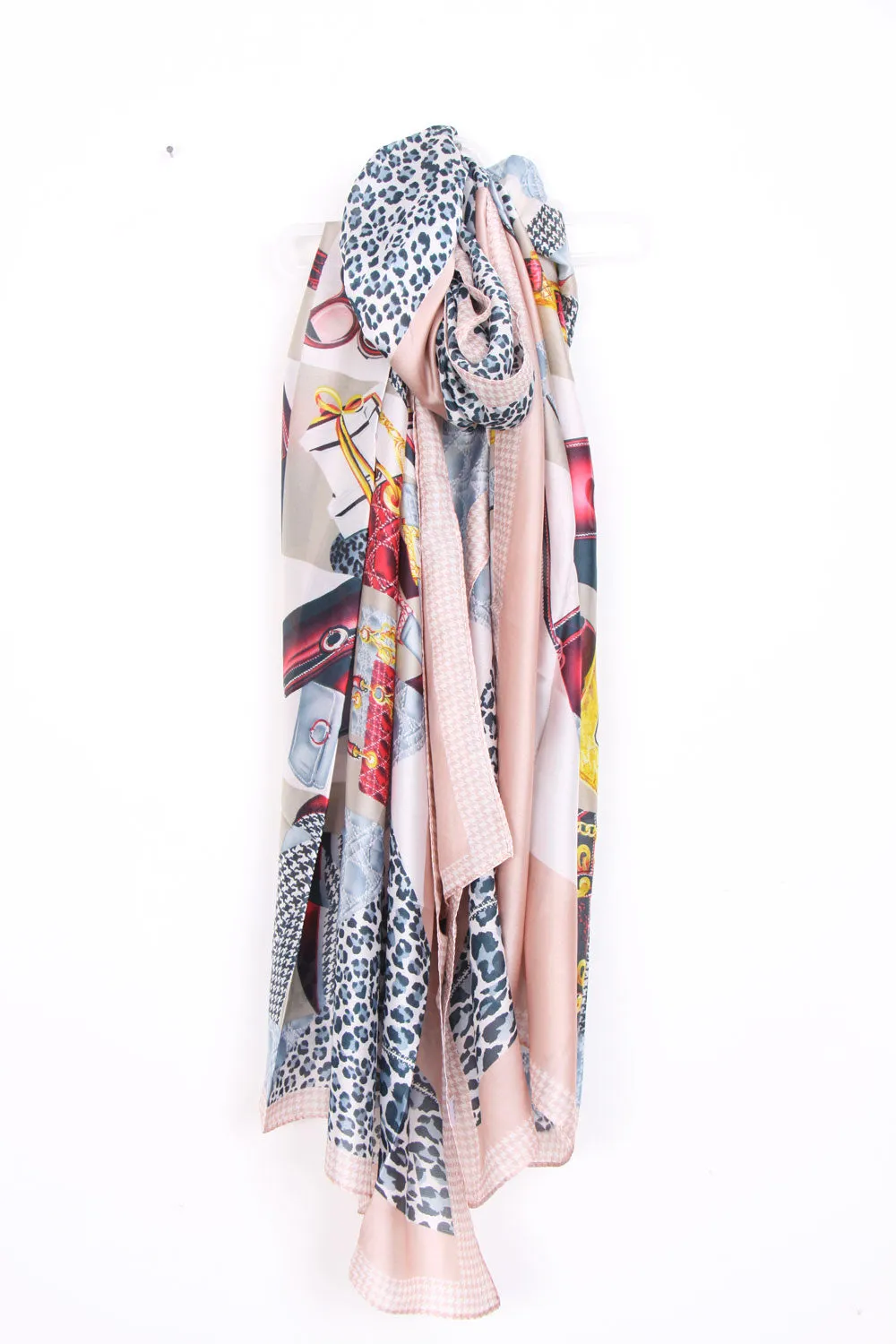 Large Silky Designer Leopard Chain Print Scarf