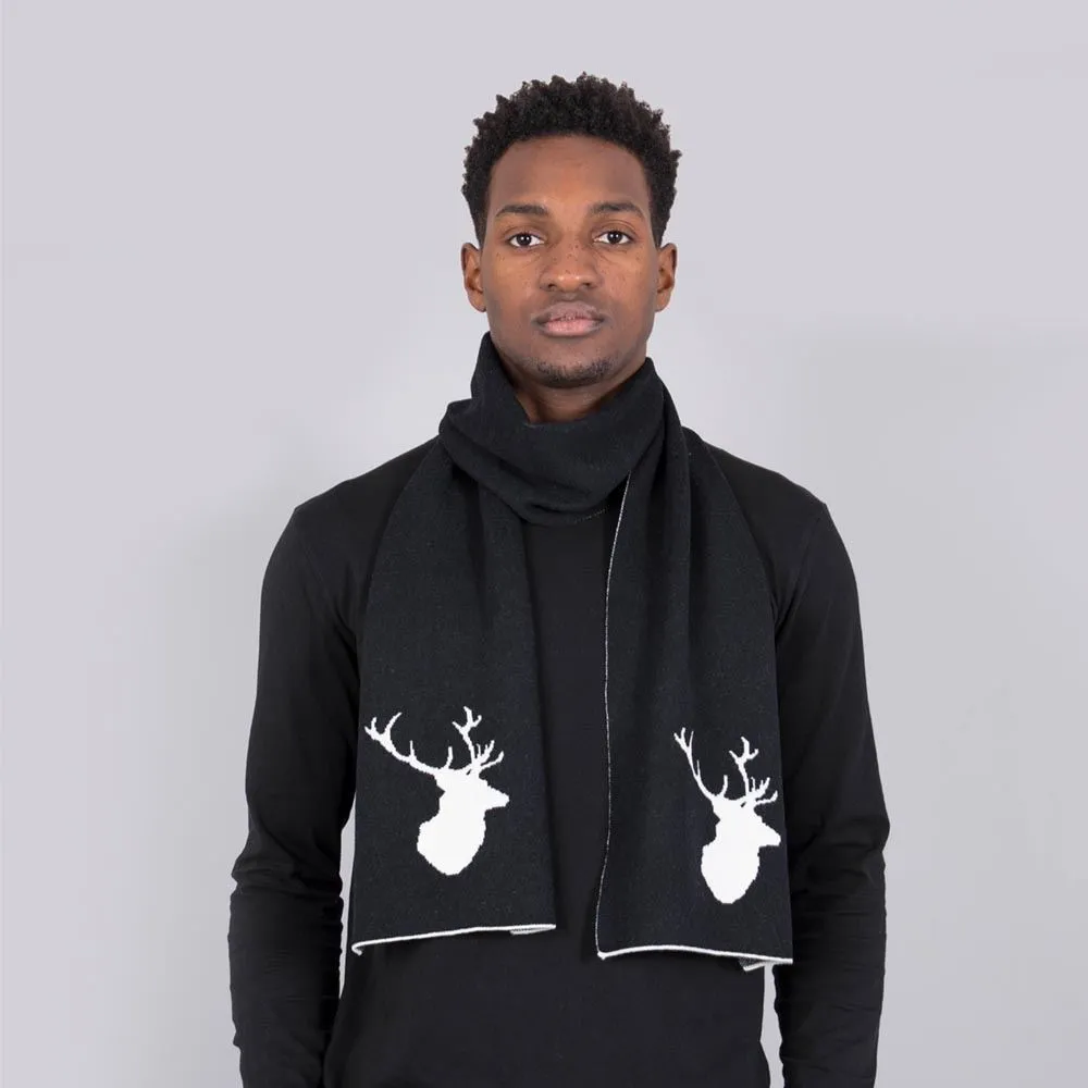 Merino Wool Stag Scarf - Black