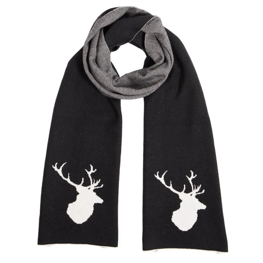 Merino Wool Stag Scarf - Black