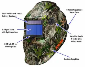 Metal Man AOCB8735SGC Camouflage BIG Window Variable Shade Auto Darkening Welding Helmet