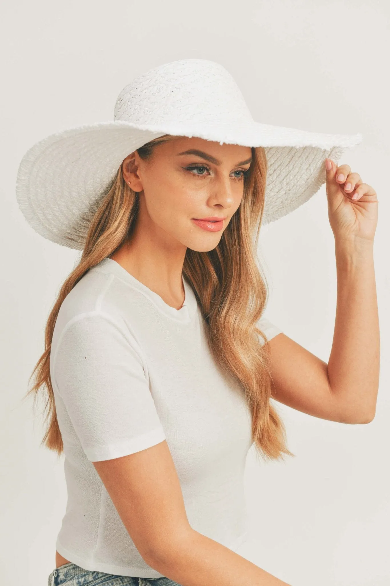 MH0095 Floppy Straw Sun Hat with Frayed Edges