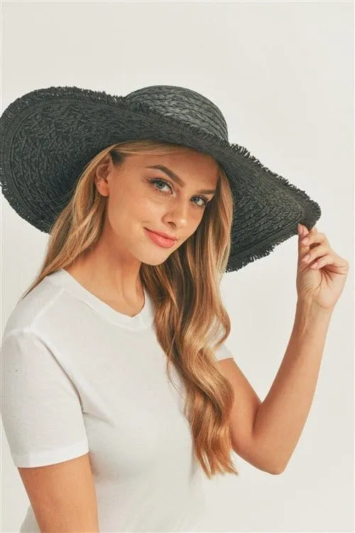 MH0095 Floppy Straw Sun Hat with Frayed Edges