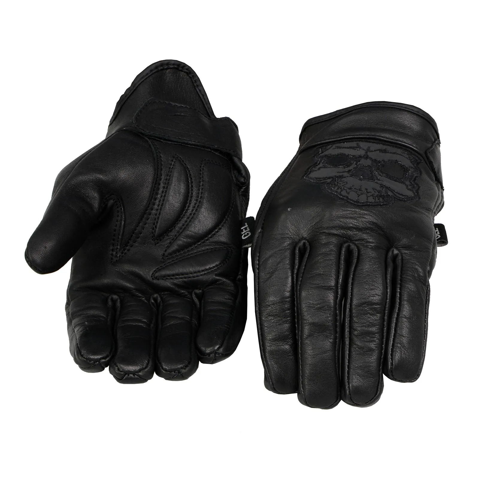 Milwaukee Leather Men's Black Leather ‘Reflective Skull’ Motorcycle Hand Gloves W/Gel Padded Palm MG7570