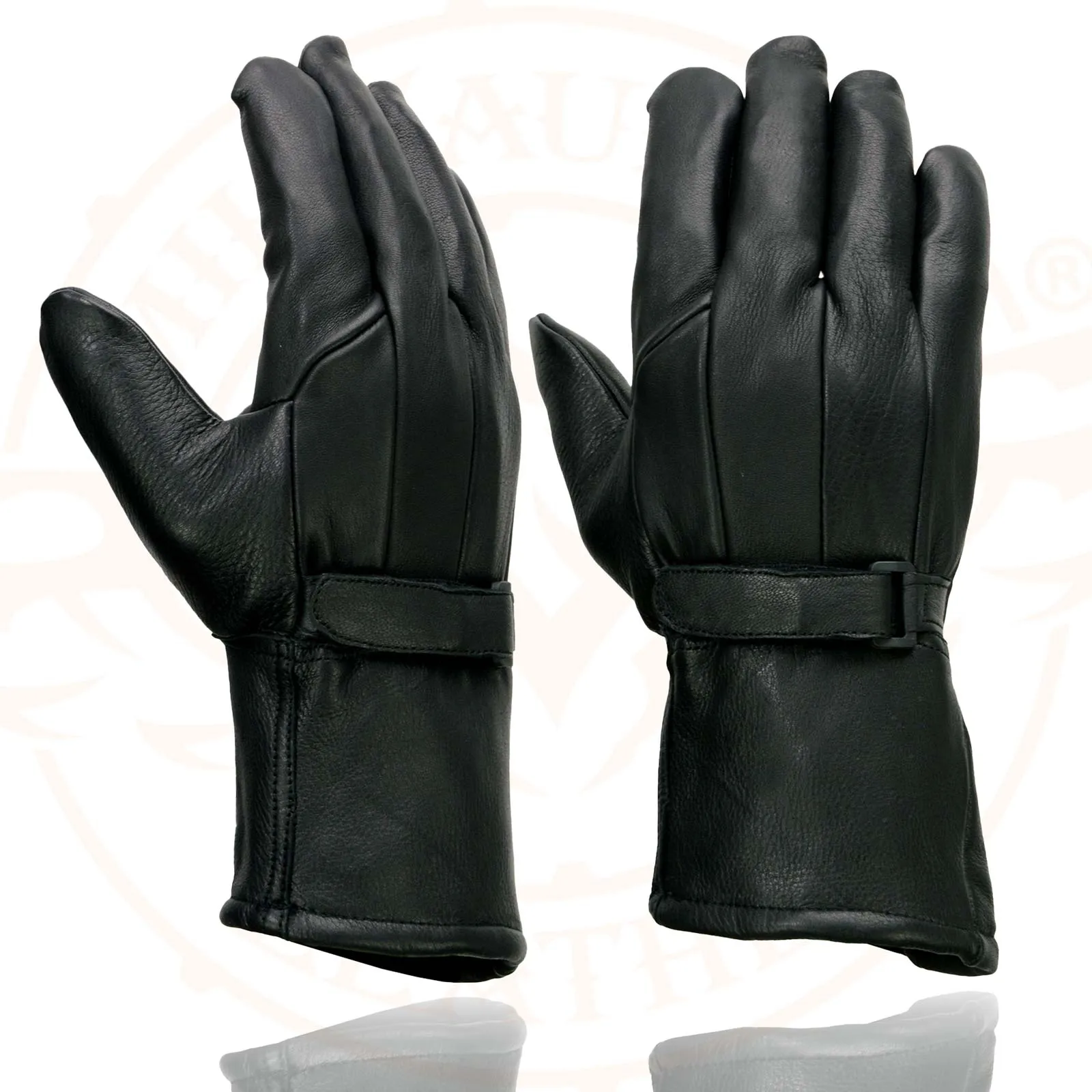 Milwaukee Leather Men's Gauntlet Motorcycle Hand Gloves-Deerskin Adjustable Wrist Strap Closure Thermal Lined-SH864th