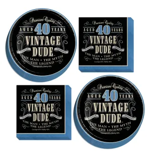 Old Man Vintage Dude Party Supplies - 40th Milestone Birthday Dessert Plates and Napkins (Serves 16)