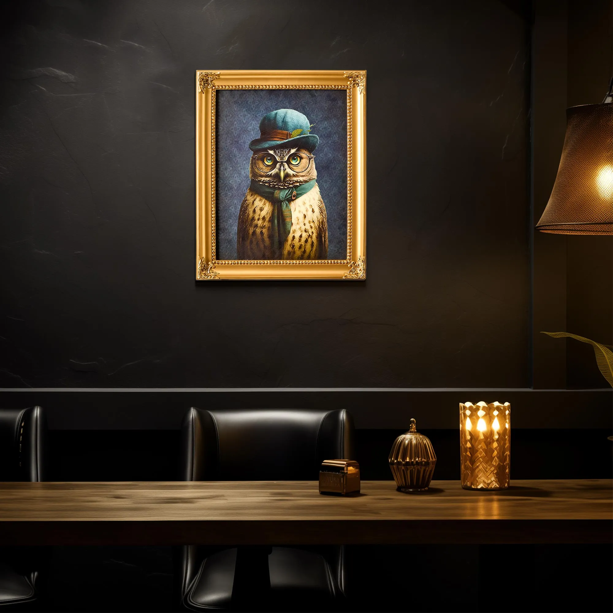 Old Wise Owl Ornate Framed Bar Wall Decor