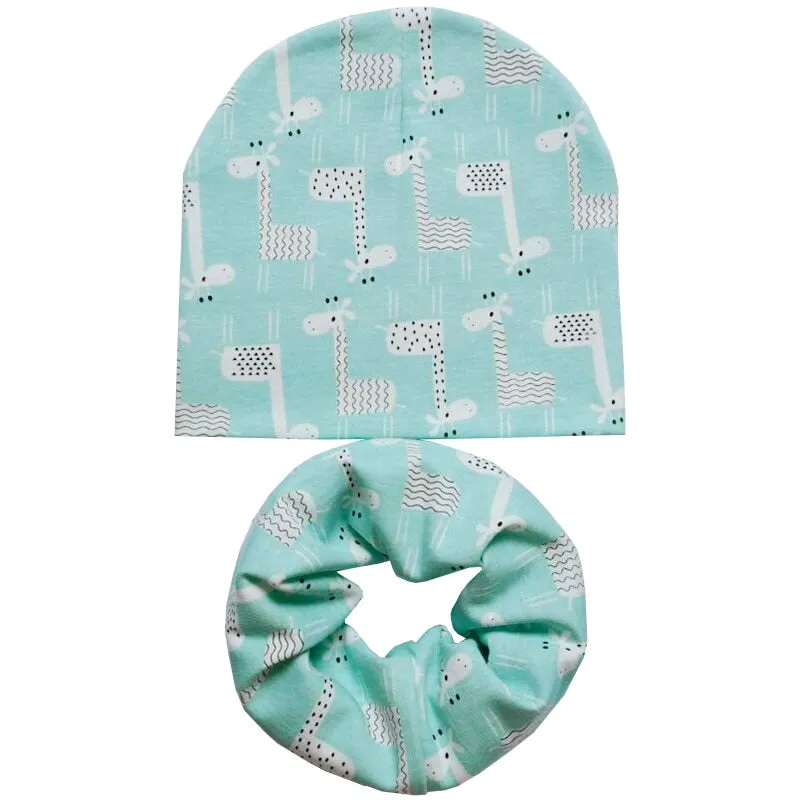 Spring Autumn Winter Cotton Children Hat Cap Set Boys Girls Neck Scarf Warm Cap Kids Beanies Sets Knitted Baby Hat Scarf