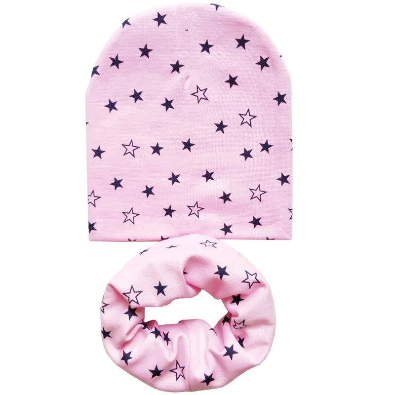 Spring Autumn Winter Cotton Children Hat Cap Set Boys Girls Neck Scarf Warm Cap Kids Beanies Sets Knitted Baby Hat Scarf