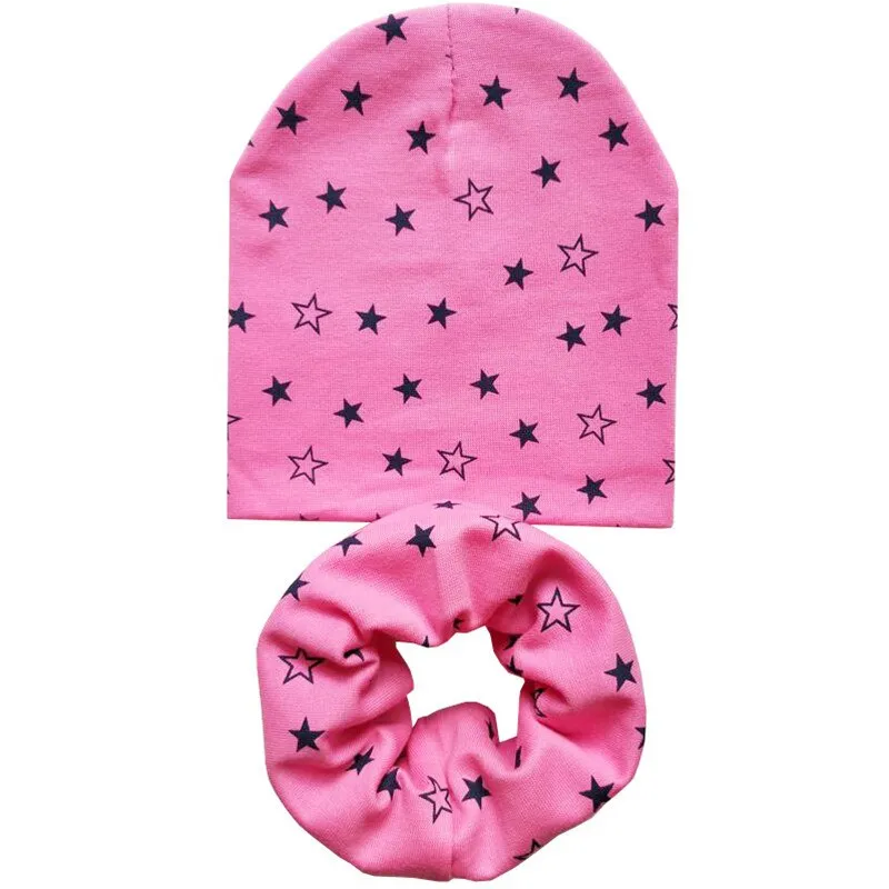 Spring Autumn Winter Cotton Children Hat Cap Set Boys Girls Neck Scarf Warm Cap Kids Beanies Sets Knitted Baby Hat Scarf