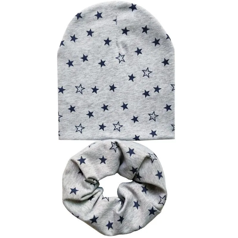 Spring Autumn Winter Cotton Children Hat Cap Set Boys Girls Neck Scarf Warm Cap Kids Beanies Sets Knitted Baby Hat Scarf