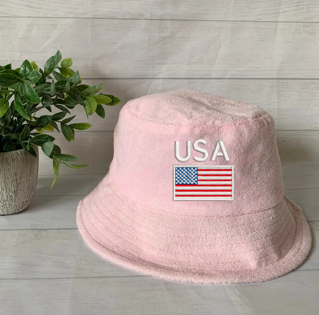 USA Flag/Map Embroidery Terry towel Bucket Hat ,Personalized USA Flag Bucket Hat, 4th of July Hat , Patriotic cap, Fourth of July, Add Name