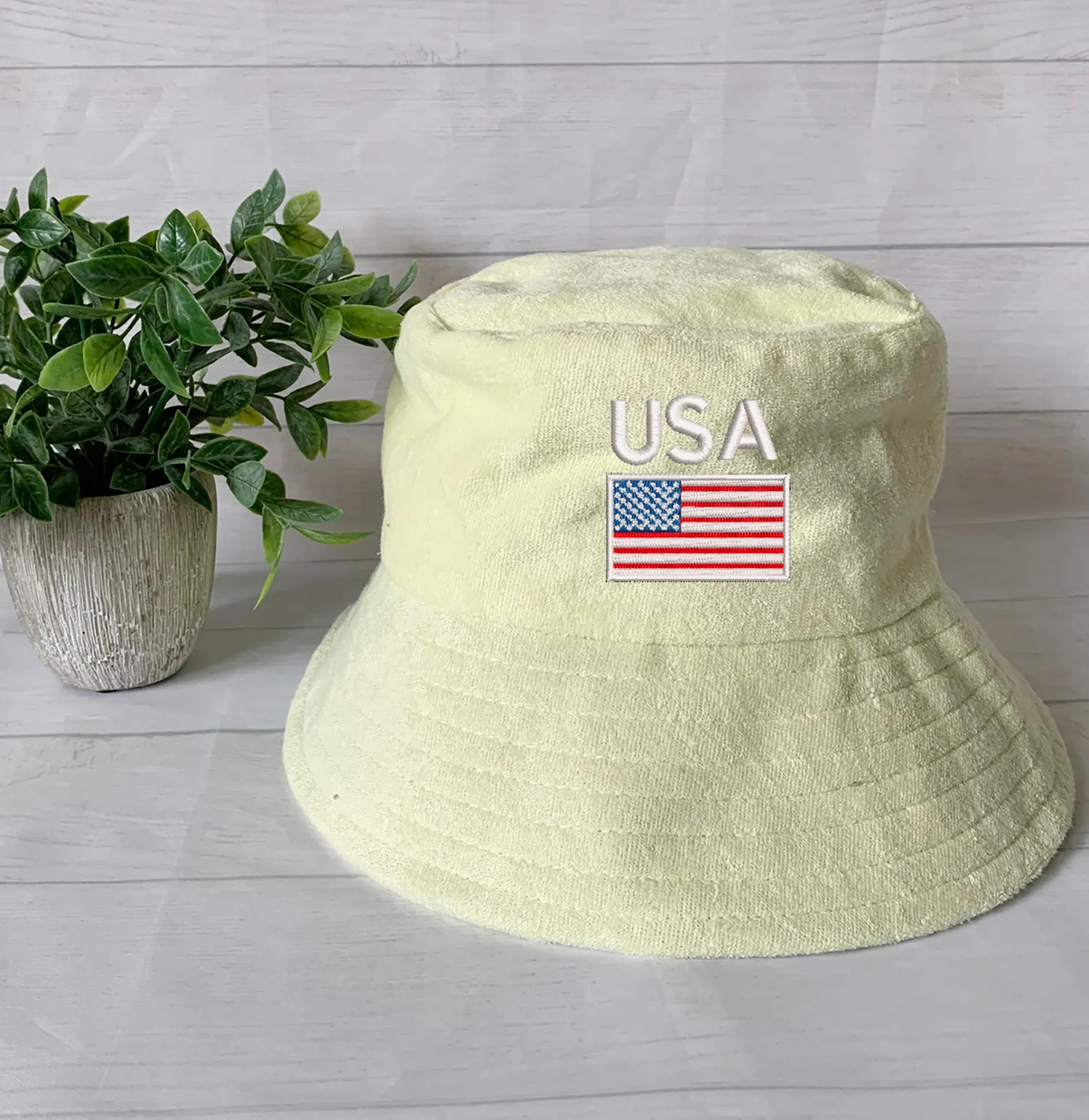 USA Flag/Map Embroidery Terry towel Bucket Hat ,Personalized USA Flag Bucket Hat, 4th of July Hat , Patriotic cap, Fourth of July, Add Name