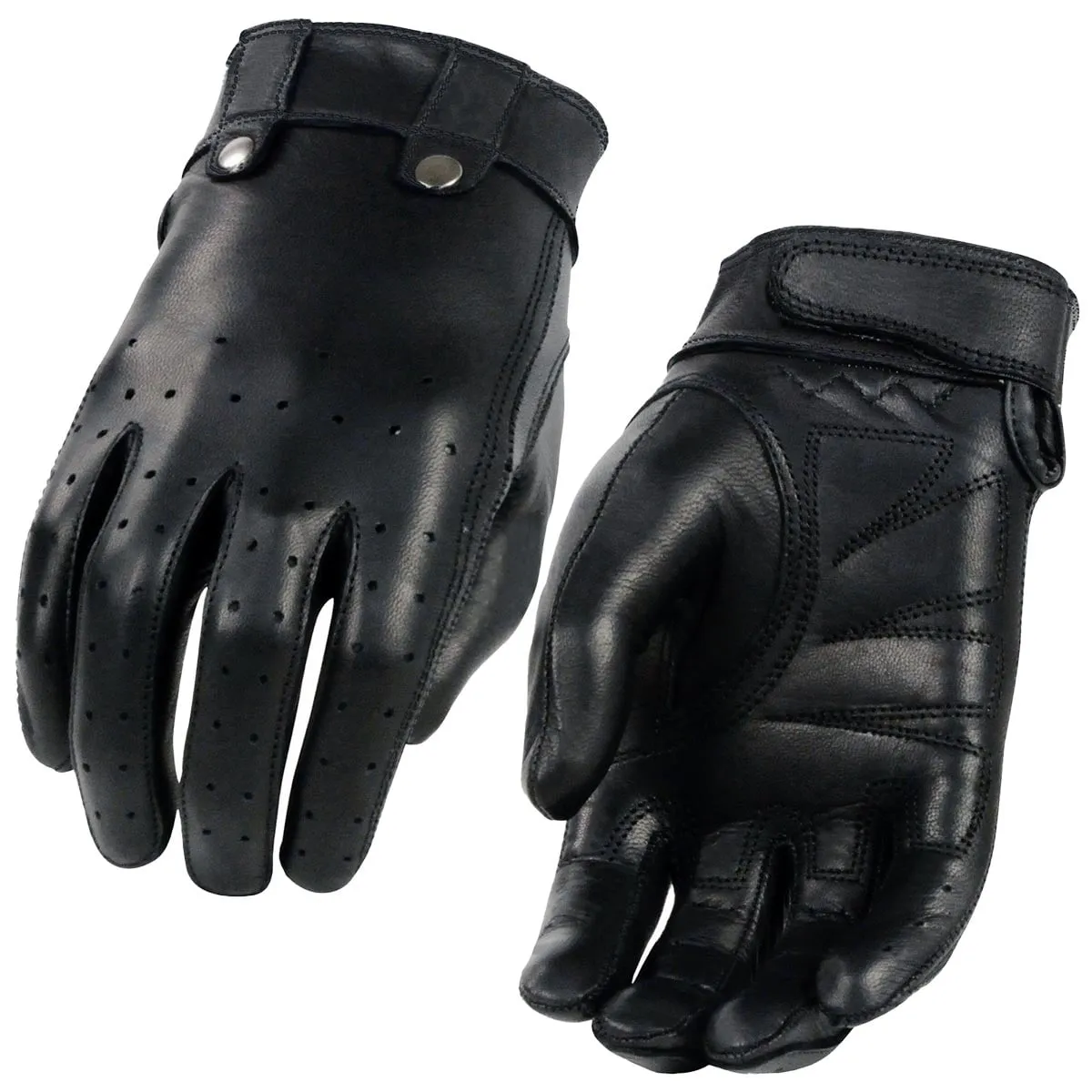 Xelement XG7710 Women's Black Leather 'Driving' Gloves with Perforated