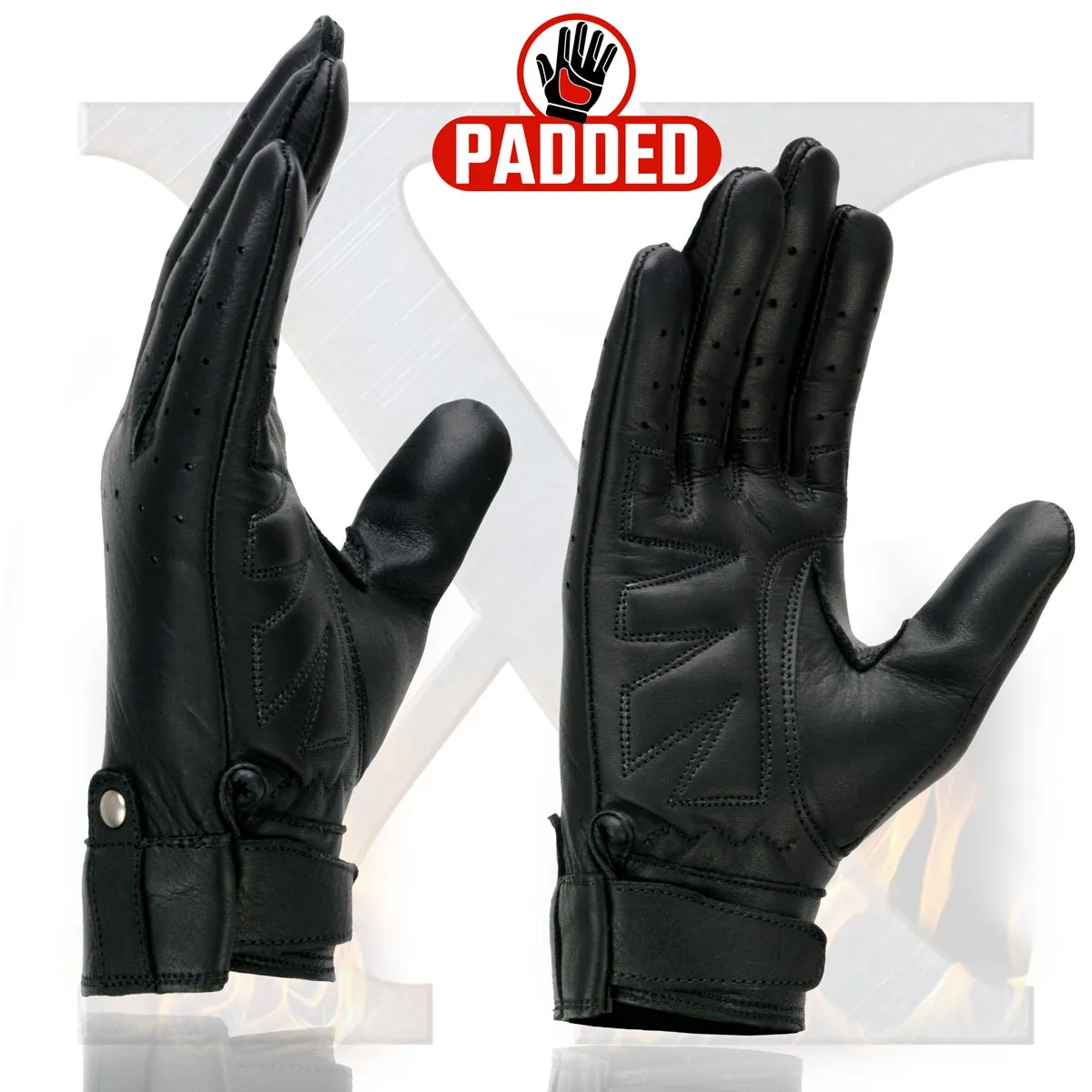 Xelement XG7710 Women's Black Leather 'Driving' Gloves with Perforated